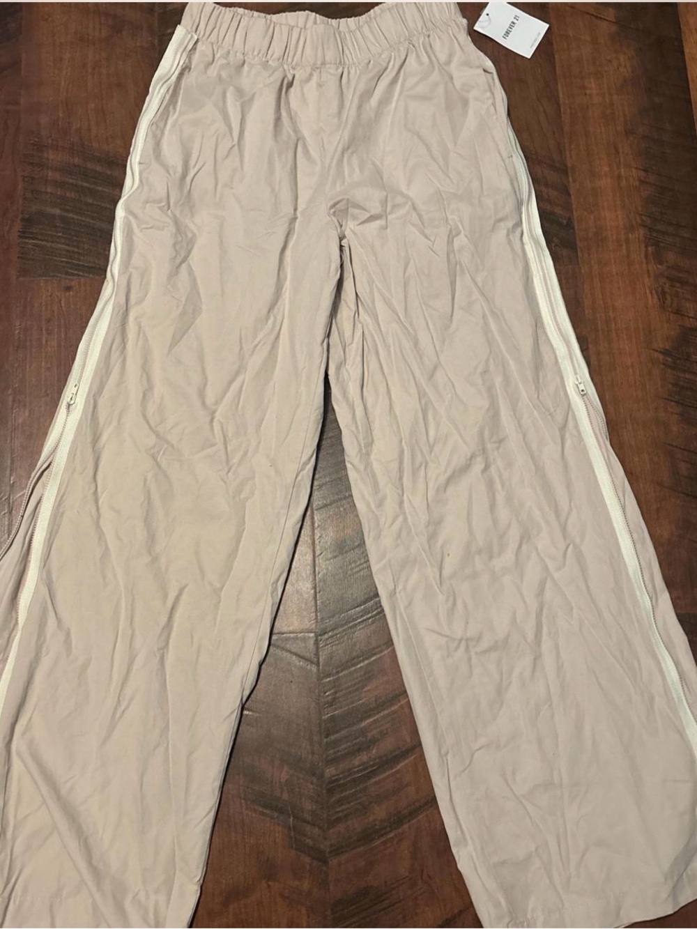 Forever 21 Beige Wide-Leg Track Pants with Side Zippers
